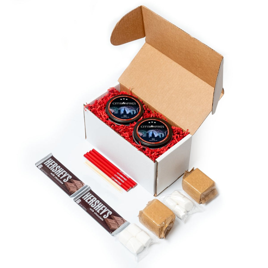 Open USA Family Pack box with patriotic bonfires and food