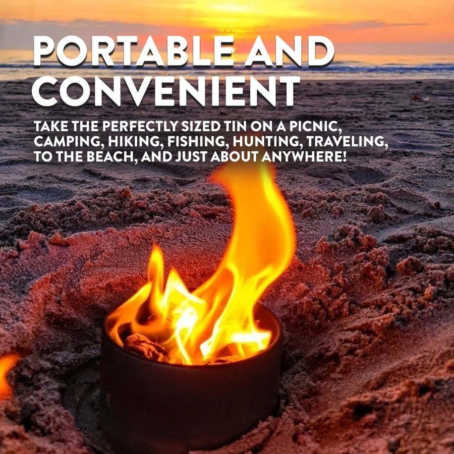 Portable bonfire burning outdoors in a portability graphic