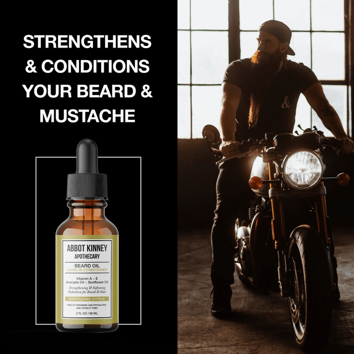 Softening Beard and Mustache Oil, Strengthens and Conditions, Energizing Citrus, 2oz by Abbot Kinney Apothecary Men's Grooming Los Angeles Brands 
