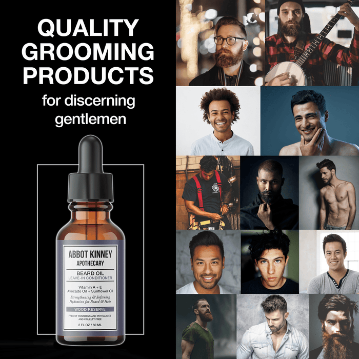 Softening Beard and Mustache Oil, Strengthens and Conditions, Wood Reserve, 2oz by Abbot Kinney Apothecary Men's Grooming Los Angeles Brands 