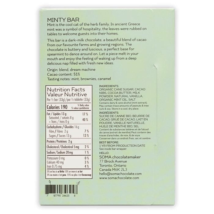 Soma Minty Milk Chocolate Bar 51% by Farm2Me
