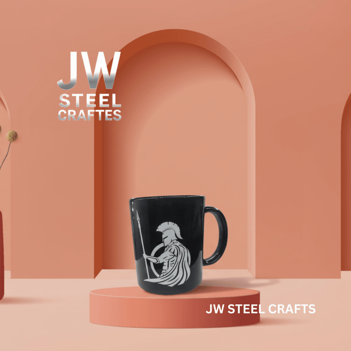 Spartan Warrior Mug | Black Ceramic Coffee Cup | JW SteelCrafts
