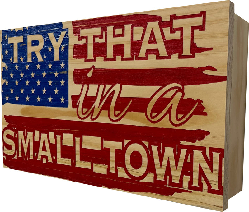 American Flag Try That In A Small Town Decorative and Secure Gun Cabinet (Red and Blue)