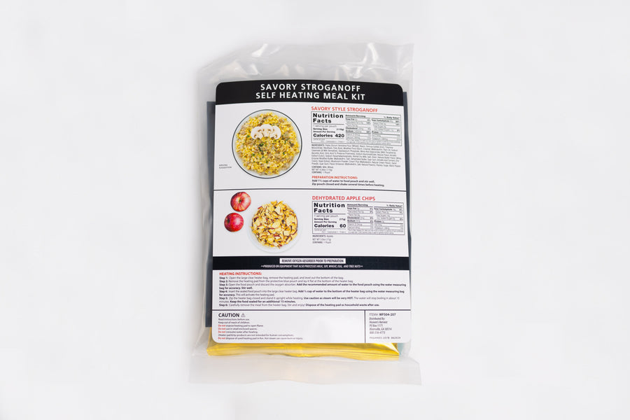 Savory Stroganoff meal kit, rear nutrition and preparation label