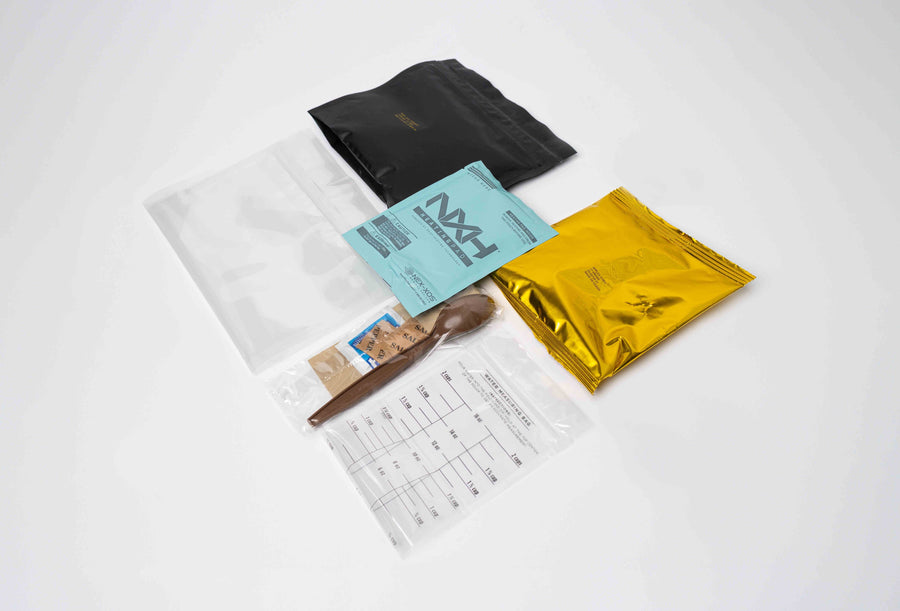 Self-heating meal kit components with food pouches, cutlery and heating equipment