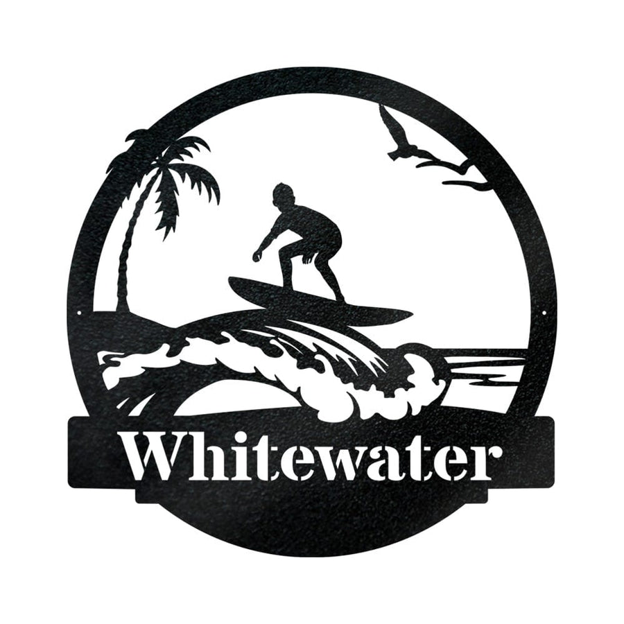 Surfer Kid Monogram Metal Sign