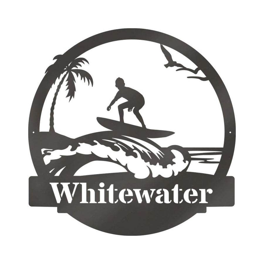 Surfer Kid Monogram Metal Sign