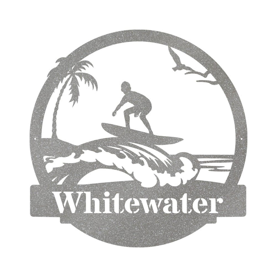 Surfer Kid Monogram Metal Sign