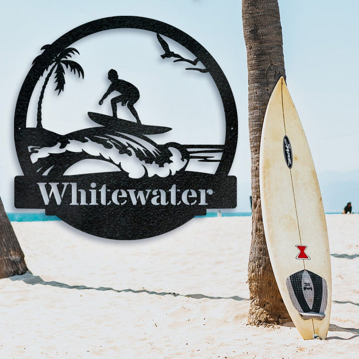 Surfer Kid Monogram Metal Sign