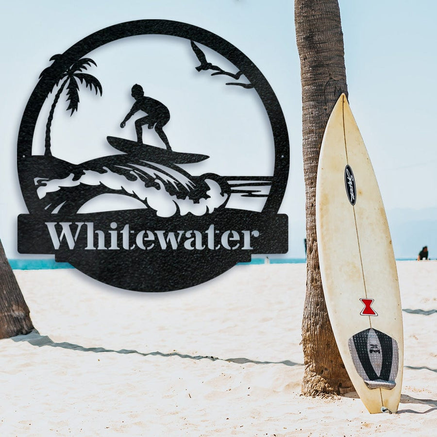 Surfer Kid Monogram Metal Sign