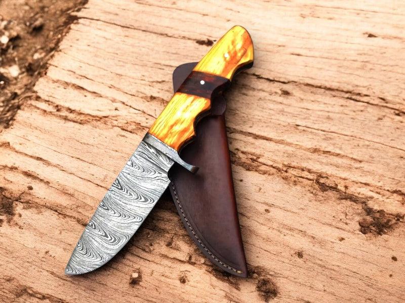 Handmade Damascus Skinning Knife with Pakka Wood Handle
