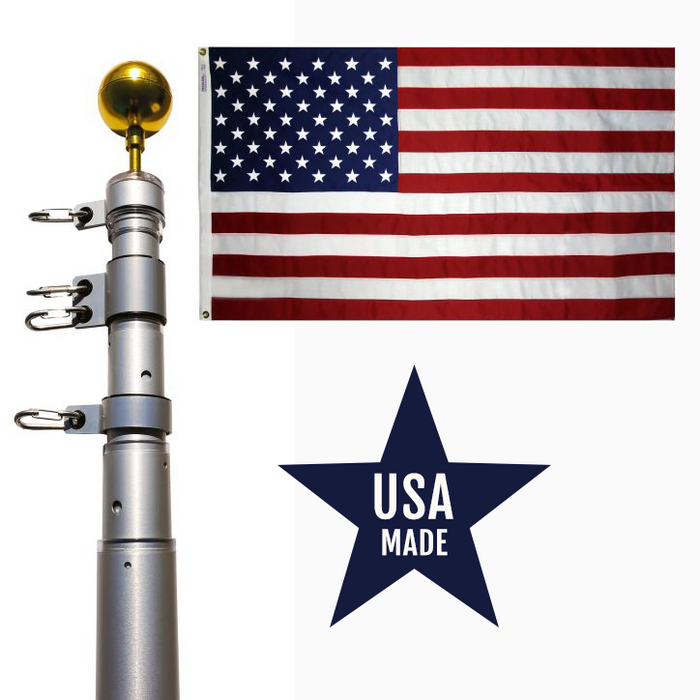 20-foot made-in-USA telescoping flagpole kit with 4x6 American flag and swivel hardware