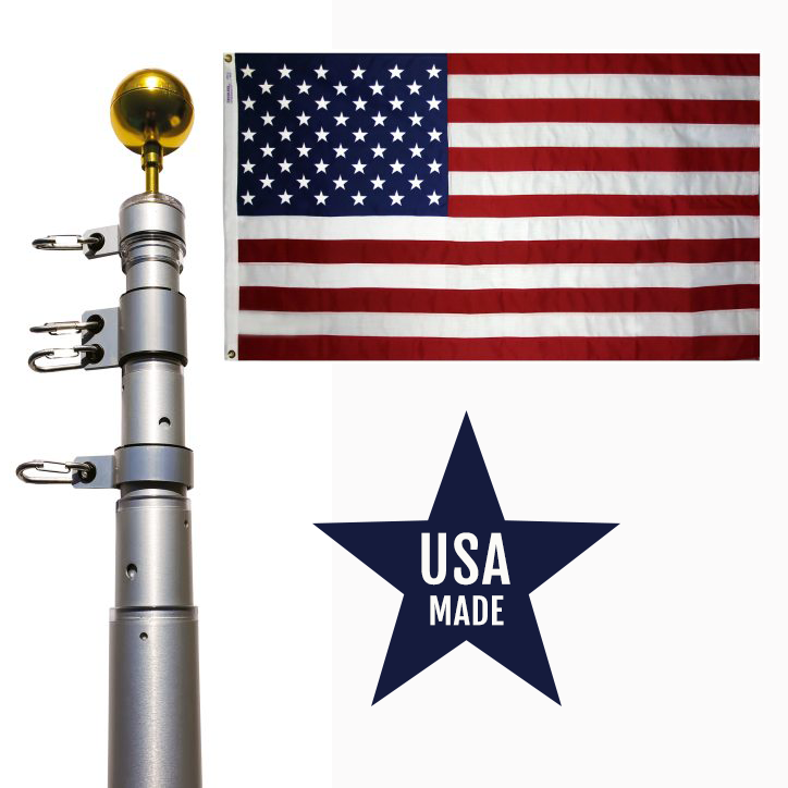 20-foot made-in-USA telescoping flagpole kit with 4x6 American flag and swivel hardware