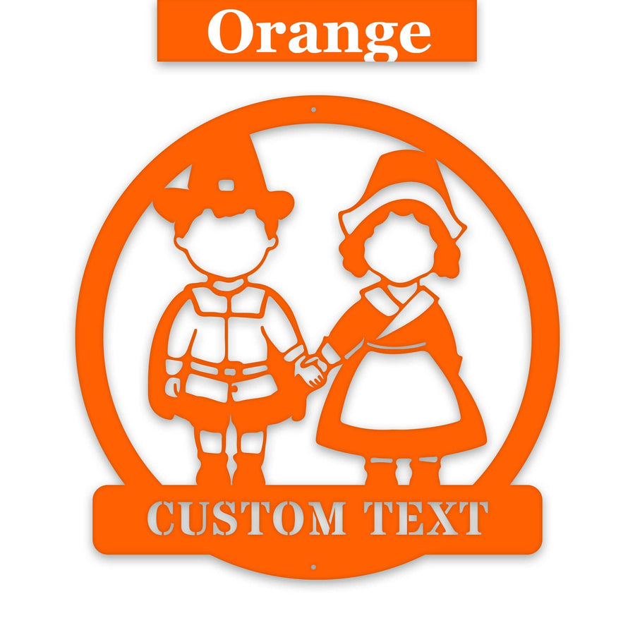 Thanksgiving Pilgrim Couple Metal Sign Decor