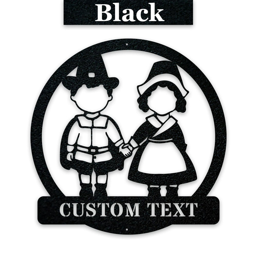 Thanksgiving Pilgrim Couple Metal Sign Decor