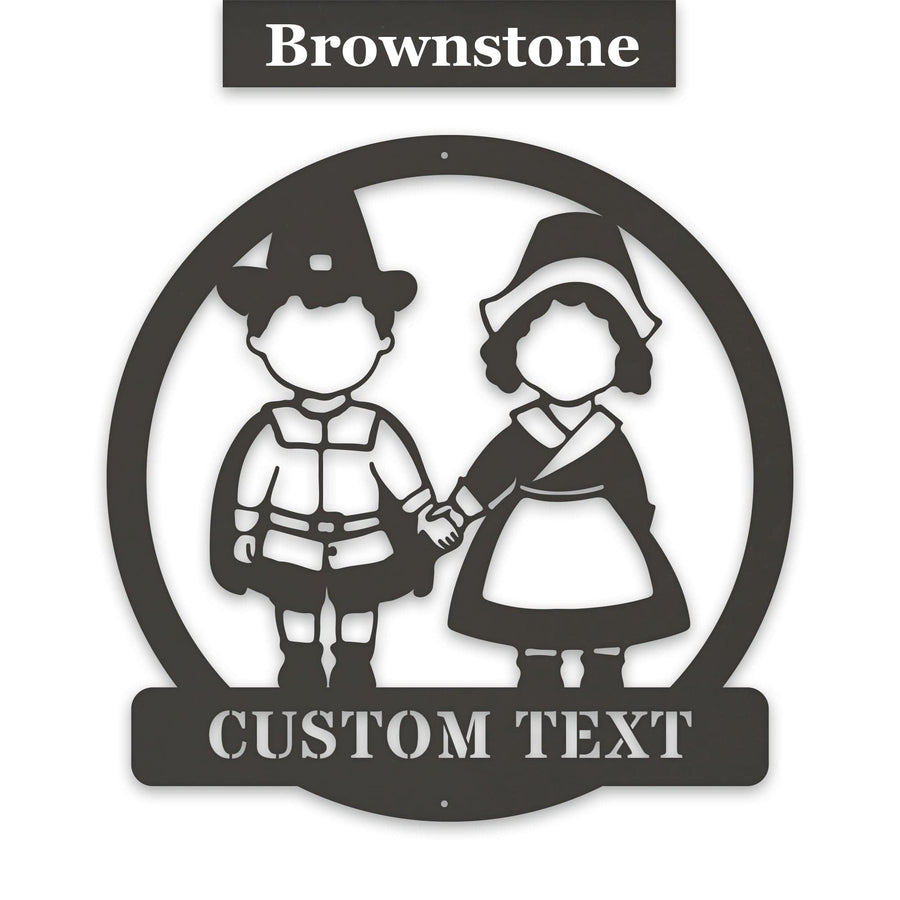 Thanksgiving Pilgrim Couple Metal Sign Decor