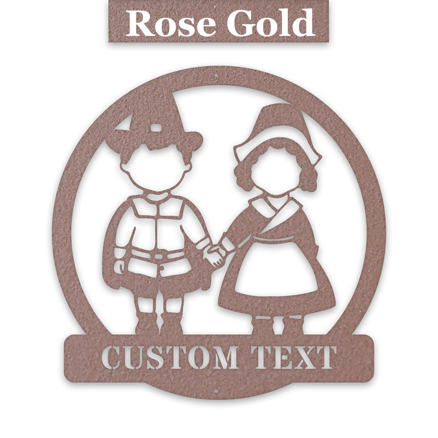Thanksgiving Pilgrim Couple Metal Sign Decor