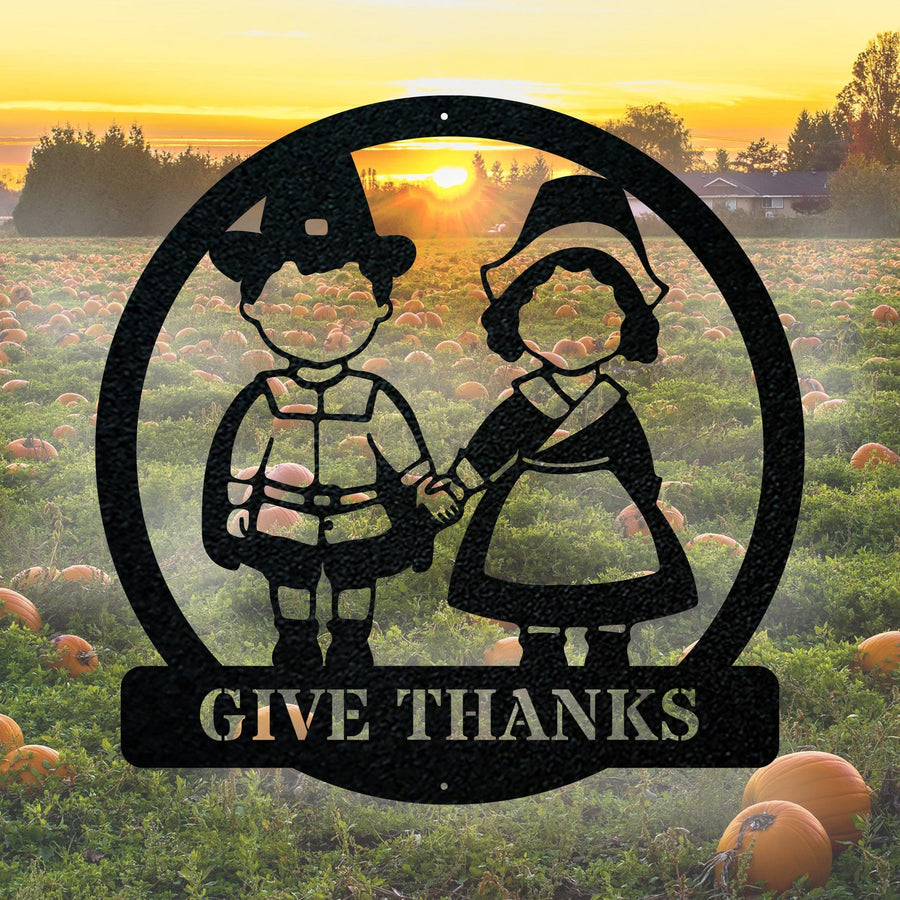 Thanksgiving Pilgrim Couple Metal Sign Decor