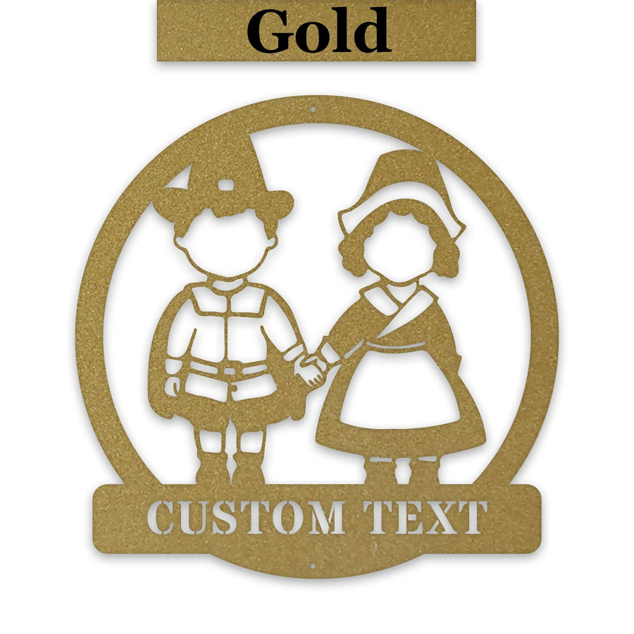 Thanksgiving Pilgrim Couple Metal Sign Decor