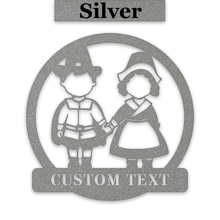 Thanksgiving Pilgrim Couple Metal Sign Decor
