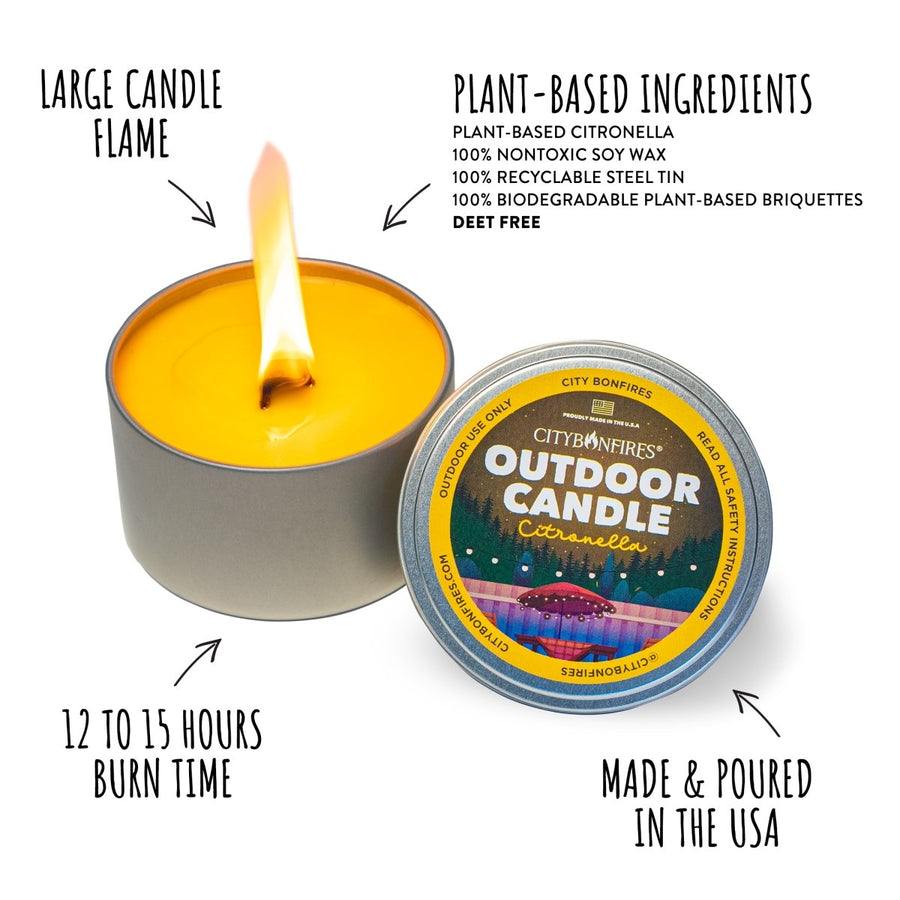 Maker citronella candle ingredient and burn-time graphic
