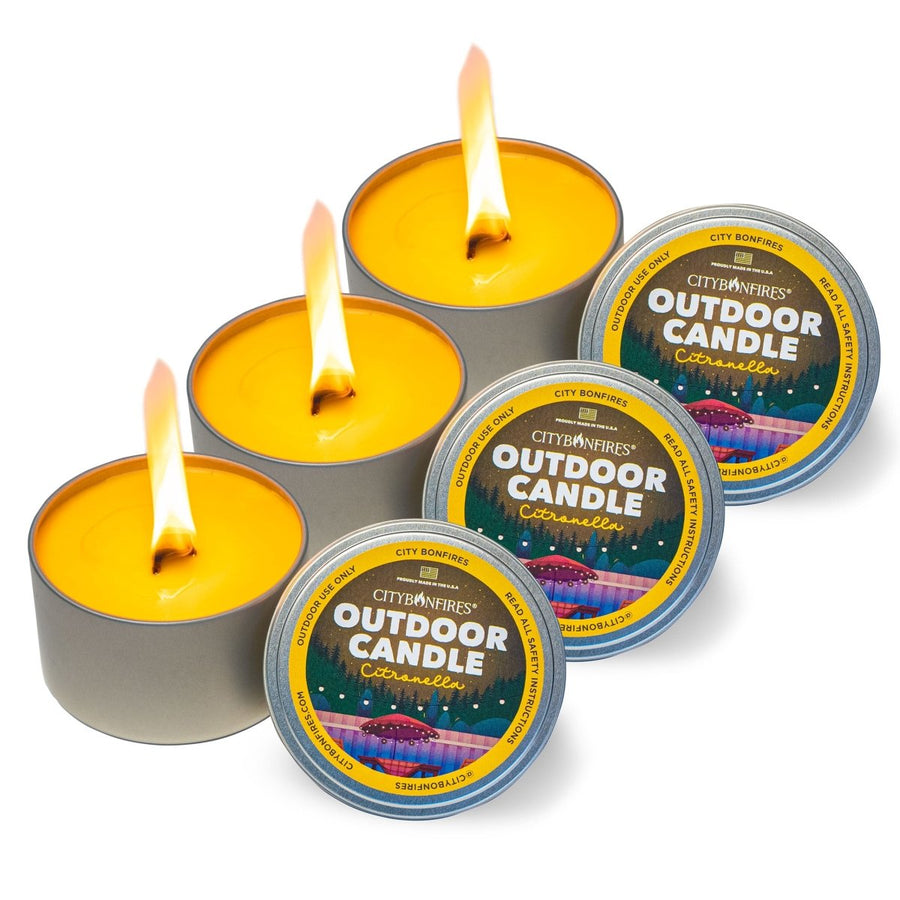 Five citronella outdoor candles with lids