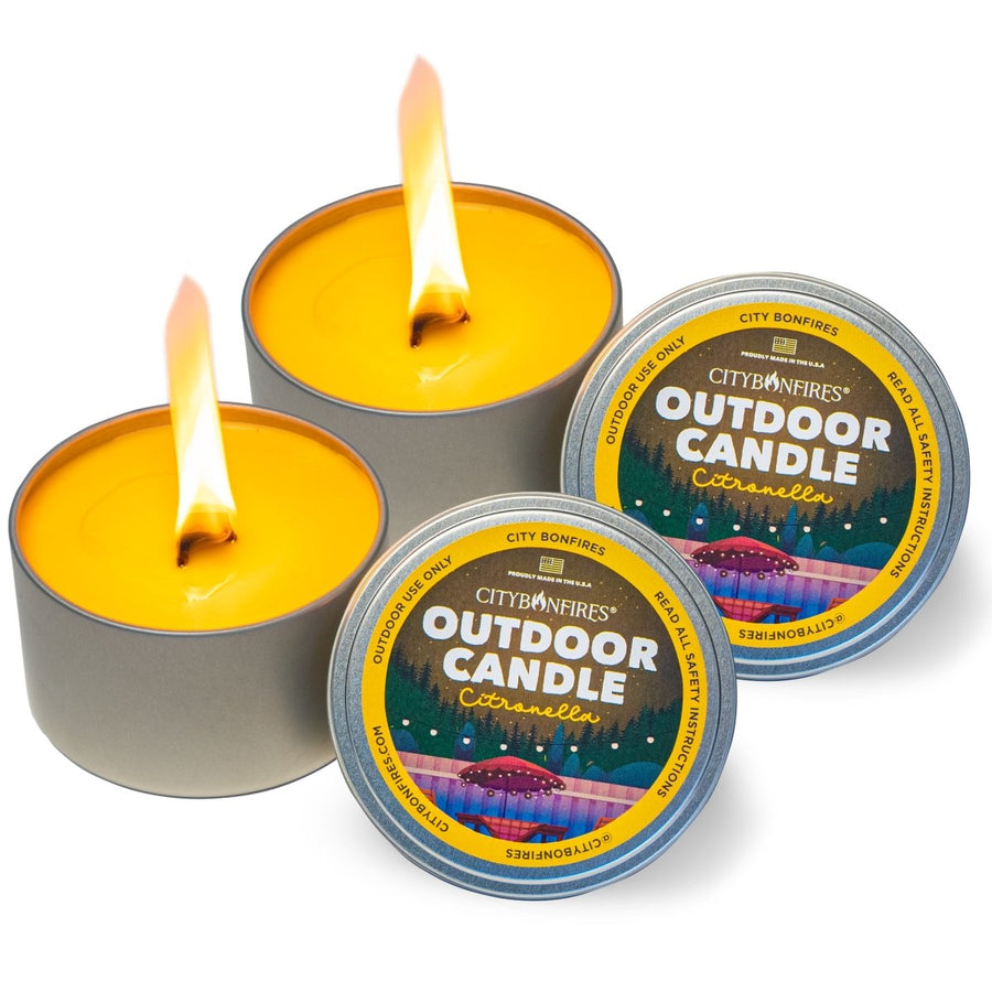 Two citronella outdoor candles with lids