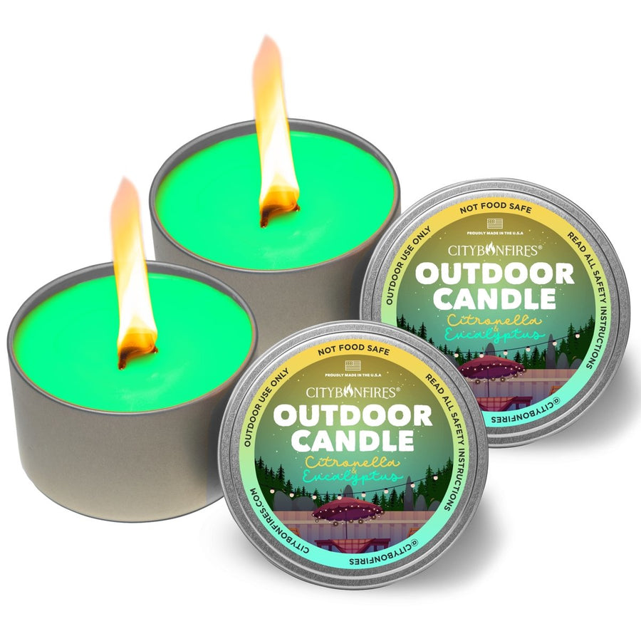 Two citronella and eucalyptus outdoor candles with lids