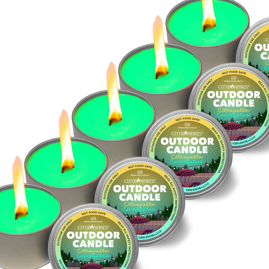 Five citronella and eucalyptus outdoor candles with lids