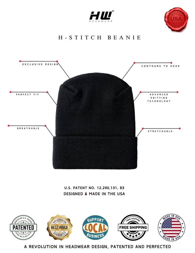 American Flag Beanie - H-Stitch Circular Knit Cuffed Beanie - Patented Design and Made in USA