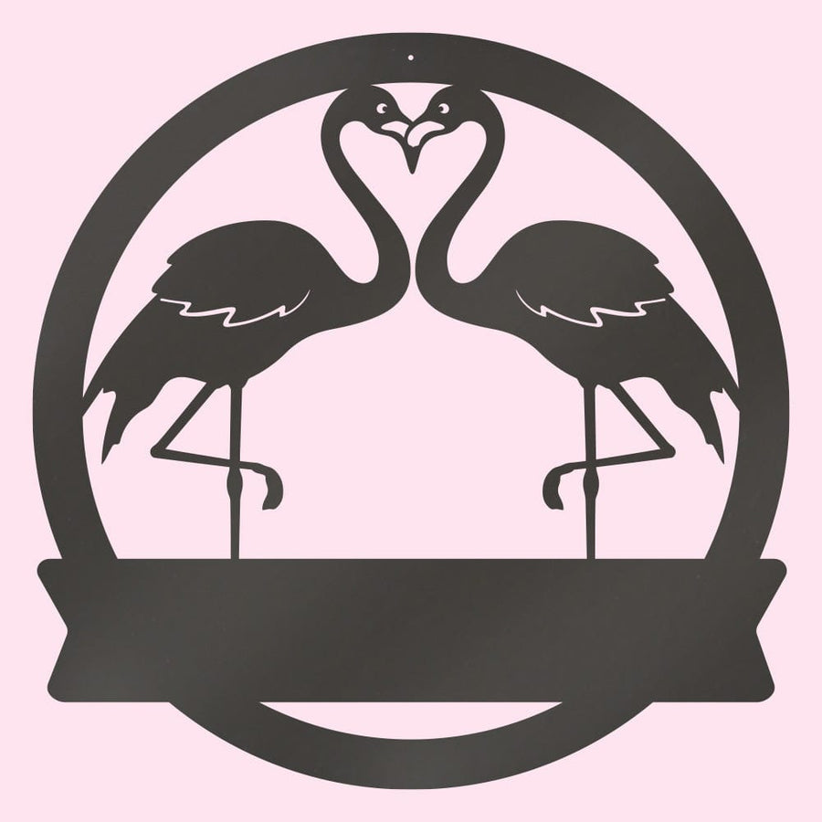 Two Flamingos Monogram Metal Sign