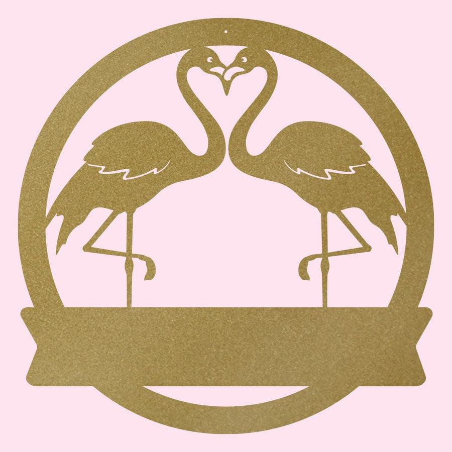 Two Flamingos Monogram Metal Sign