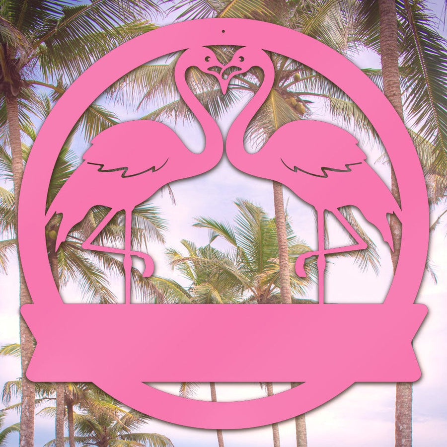 Two Flamingos Monogram Metal Sign