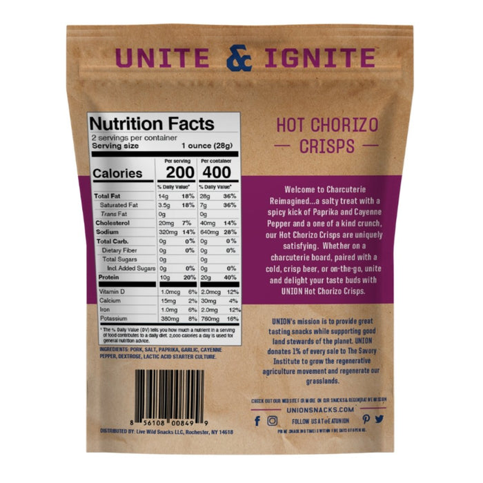 UNION - Hot Chorizo Charcuterie Crisps Bags - 12 x 2.0oz - Snacks | Delivery near me in ... Farm2Me #url#
