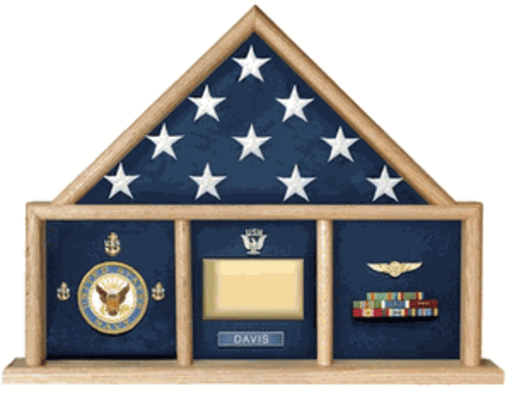 Oak 3 X 5 flag memorial case., , The Military Gift Store, Flag Display Cases For 3'X5' Flag