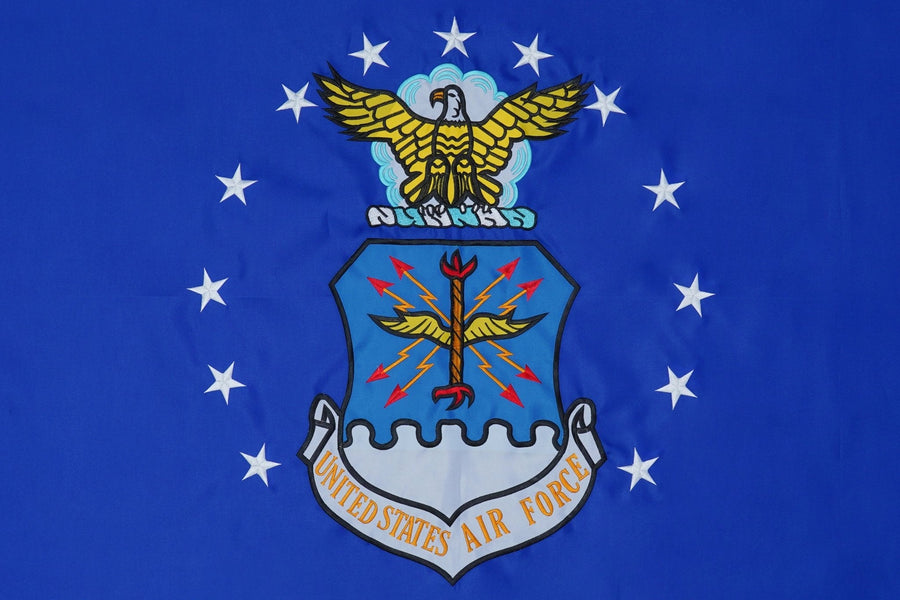 U.S. Air Force Flag emblem and stitching in close-up
