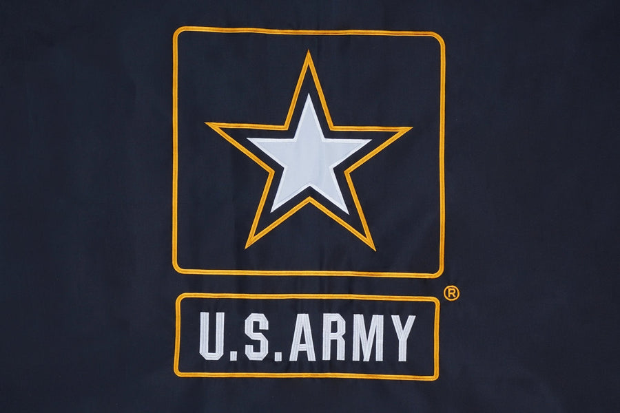 Black U.S. Army Flag emblem and stitching in close-up