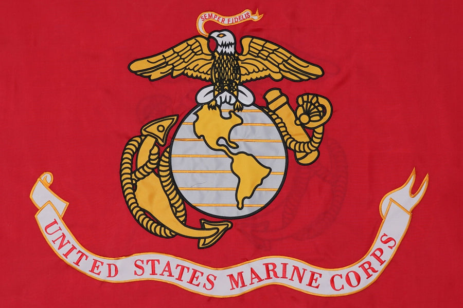 U.S. Marine Corps Flag emblem and stitching in close-up