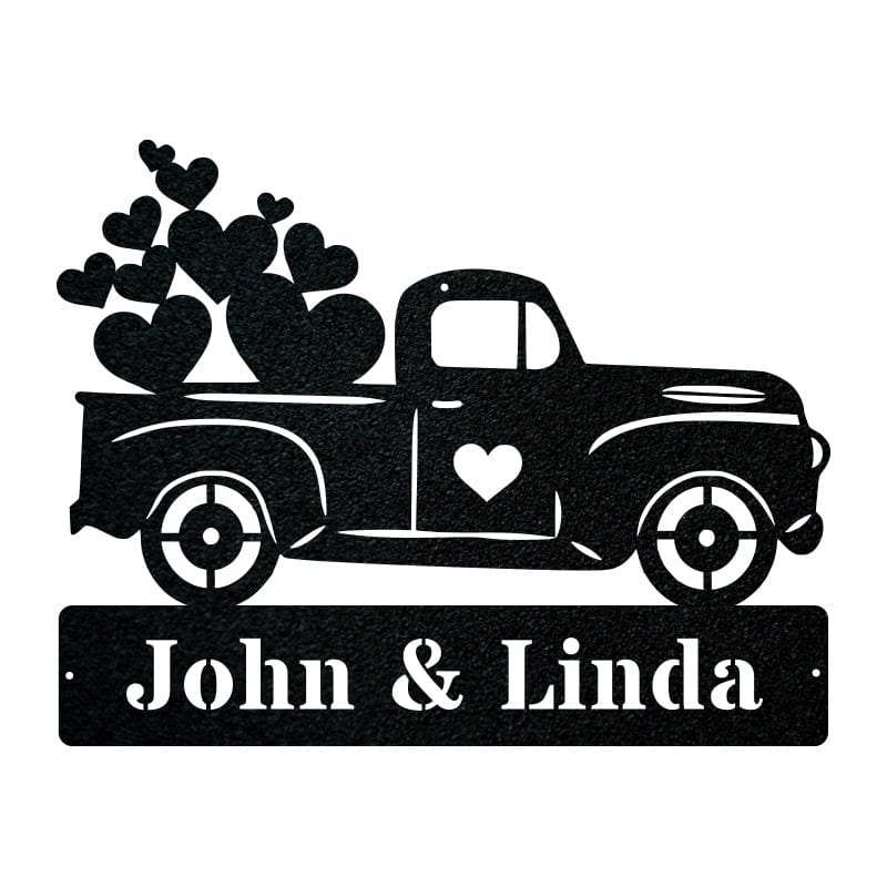 Valentine Truck Monogram with Hearts Metal Sign