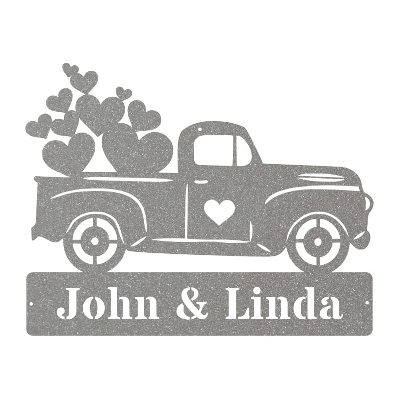 Valentine Truck Monogram with Hearts Metal Sign