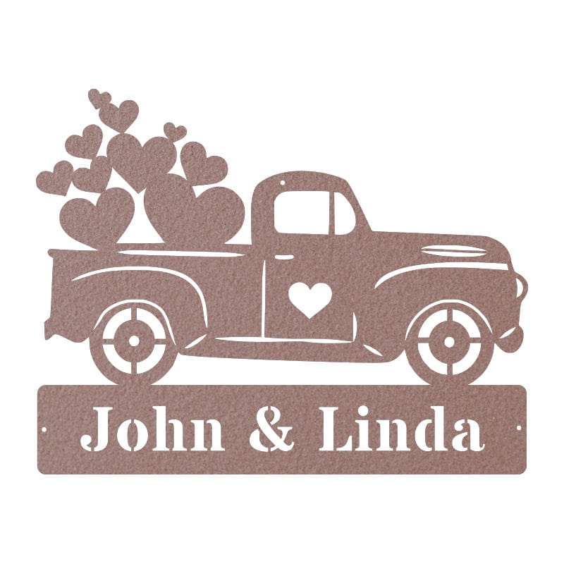 Valentine Truck Monogram with Hearts Metal Sign