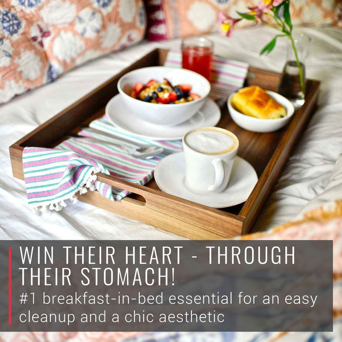Virginia Boys Kitchens Serving Tray 20 x 15 Inch Rectangular Walnut Wood Serving and Coffee Table Tray with Handles