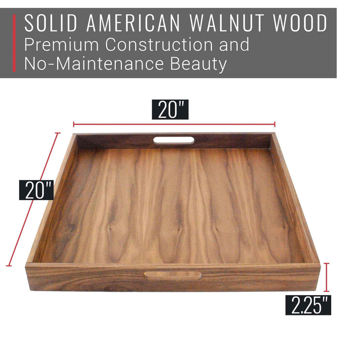 Virginia Boys Kitchens Serving Tray 20 x 20 Inch Square Walnut Wood Serving and Coffee Table Tray with Handles