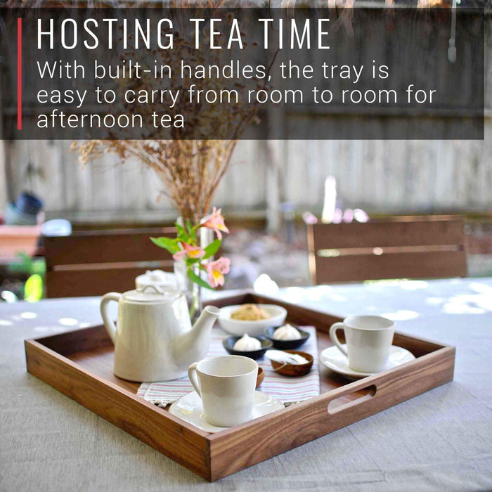 Virginia Boys Kitchens Serving Tray 20 x 20 Inch Square Walnut Wood Serving and Coffee Table Tray with Handles