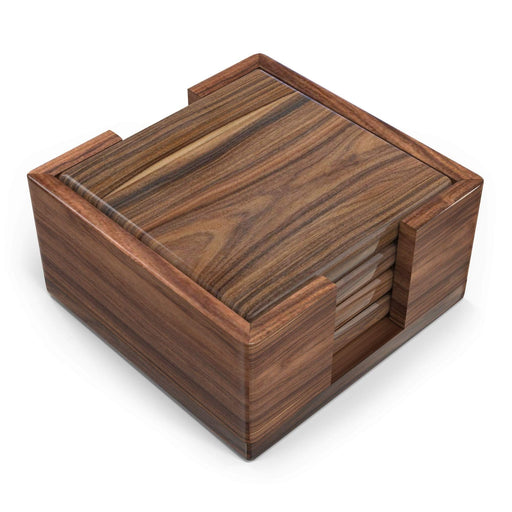 Virginia Boys Kitchens Serving Tray Coasters - Set of 4 With Wooden Holder - 4"x4" Coasters with Cork Bottom