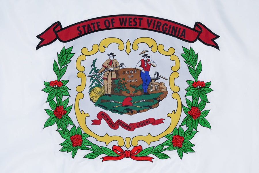 West Virginia State Flag design and stitching in close-up