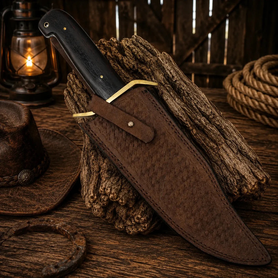 Western Cowboy Bowie Knife – Damascus Steel Wenge Wood Handle