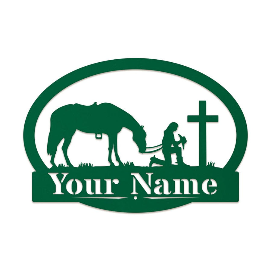 Western Cowgirl and Her Horse Kneeling Monogram