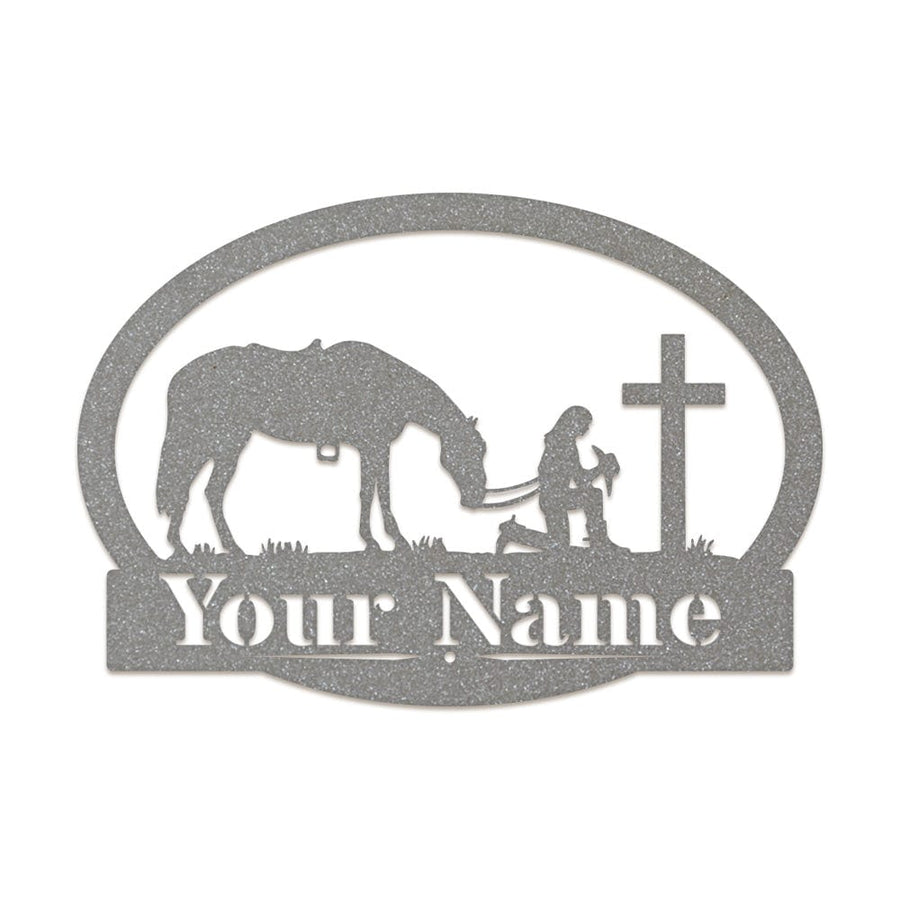 Western Cowgirl and Her Horse Kneeling Monogram