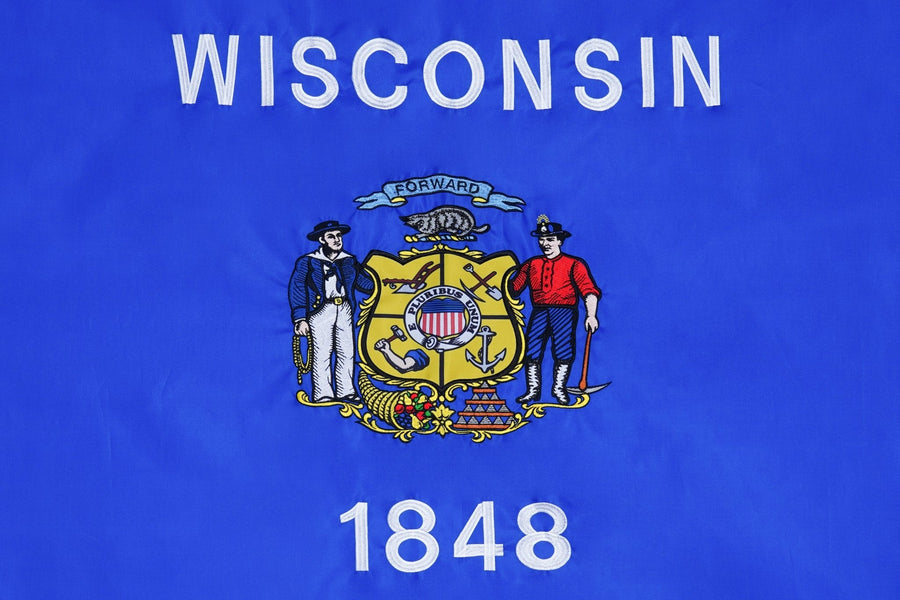 Wisconsin State Flag design and stitching in close-up